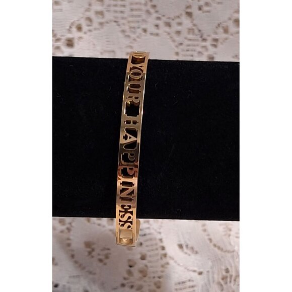 "Find Your Happiness" Gold Tone Inspirational Cutout Cuff Bracelet-EUC - Picture 1 of 7
